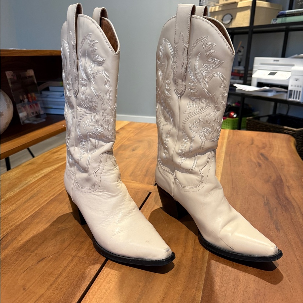 Jeffrey Campbell White Western Knee-High Heeled Boots